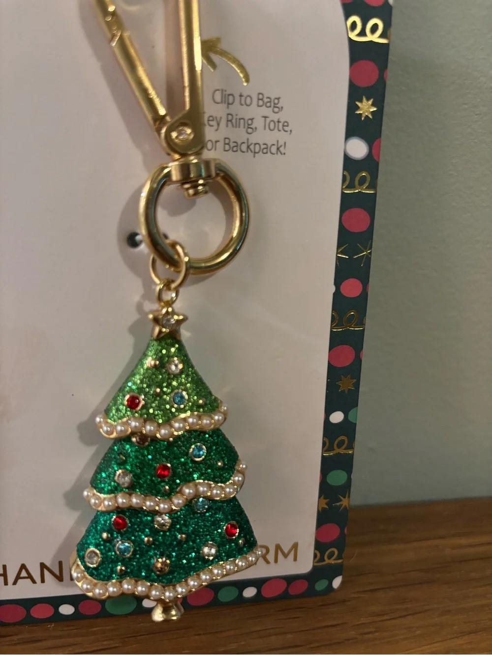 True to Form Green Glitter Christmas Tree Handbag Charm Keychain NWT - Picture 4 of 7